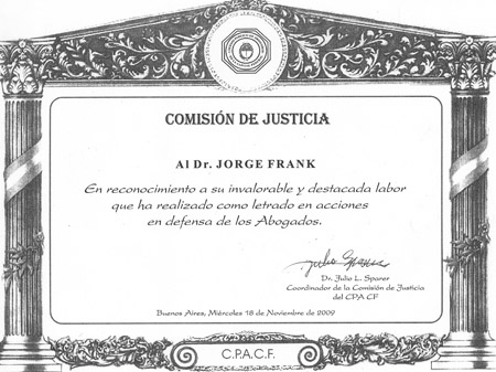 Diploma de la Comision de Justicia